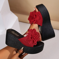 Sandales à talons rouges à fleurs pour femmes 2025, nouvelles tongs grande taille avec fonction lumineuse douce, pantoufles de plage pour l'été et le printemps