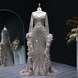 <span class=keywords><strong>Abito</strong></span> da Sera a Sirena di Lusso Color Caramello <span class=keywords><strong>con</strong></span> Perline e Maniche a <span class=keywords><strong>Mantella</strong></span> in Piume per Feste di Matrimonio Formali Lsz082 - Product Image 6