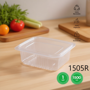 <b>Disposable</b> 1500CC Rectangular Plastic <b>Food</b> Storage <b>Container</b> with Reusable Bisag Top 1505R Envase Tapabisag Transp - Product Image 2