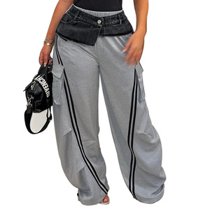 Nuova primavera autunno inverno moda Casual Patchwork Denim sportivo dritto Jogging <span class=keywords><strong>Cargo</strong></span> sudore <span class=keywords><strong>donna</strong></span> pantaloni Streetwear - Product Image 6
