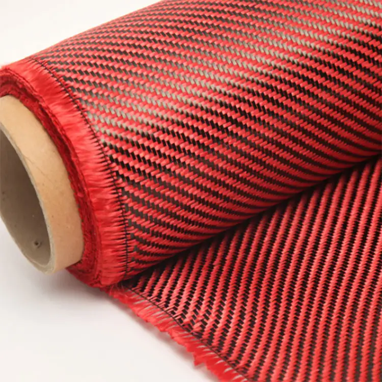 Schwarz Rot Farbe Twill Hybrid Aramid Weave Carbon Fiber Cloth