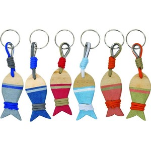 Porte-clés en bois flottant de couleur variée avec impression UV de logo gravé au laser de poisson en métal et en plastique - Product Image 1