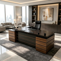 Bureau de direction moderne de luxe en placage de noyer avec tiroirs et meubles de rangement pour PDG