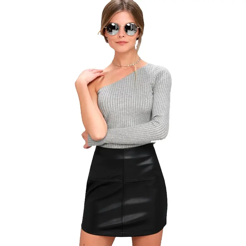 Custom Women High Waist Short Black Vegan Sexy Leather Mini Skirts