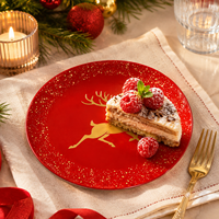 Assiettes de Noël en porcelaine rouge avec motif de rennes pour restaurant, idéales pour les fêtes de fin d'année, les mariages et la décoration de table, vente en gros