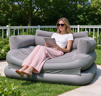 Canapé-lit gonflable 2-en-1 OEM, matelas de camping floqué avec accoudoirs et porte-gobelet, chaise longue portable d'extérieur