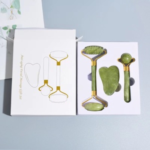 Atacado beleza natural massageador facial quartzo jade rolo gua sha conjunto massagem facial jade rolo - Product Image 1