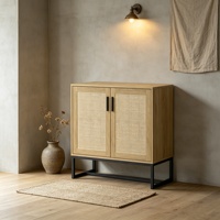 Buffet d'appoint traditionnel en rotin, meuble de rangement, armoire d'entrée, meuble de rangement à 2 portes pour salon