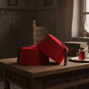 Ottoman traditionnel à glands-chapeau turc de Fès couleur rouge unie de Turquie - Product Image 3
