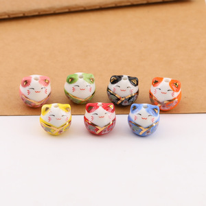 Cuentas de cerámica con forma de gato de la suerte, colores aleatorios para hacer pulseras, accesorios de joyería chapados de 10mm - Product Image 1