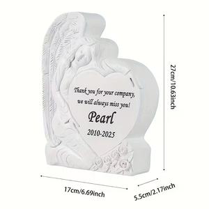 Escultura Memorial Personalizada, Anjo Dormindo de Resina Branca com Asas em Base de Coração, Lembrança Artesanal, Presente de Condolências Personalizado - Product Image 6