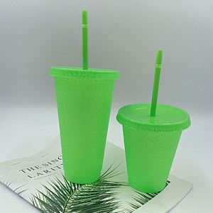 Nuevo Vaso Creativo Verde con Purpurina, Taza de Agua de PP con Pajitas - Product Image 3