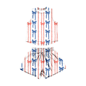GSSO3511 Conjunto de Ropa de Verano para Niña Pequeña, Diseño Personalizado con Estampado de Patos y Rayas Rosas, Venta al por Mayor, Manga Corta - Product Image 5