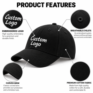 Casquette de golf ajustable certifiée par l'usine, en coton non structuré noir, avec logo personnalisé imprimé, logo brodé en 3D, casquettes snapback - Product Image 3