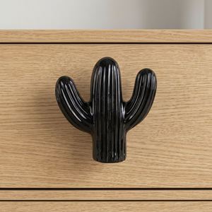 Black Cast Iron Cactus Shape <b>Drawer</b> Knob For Modern Cabinet Hardware Customizable Designs & Durable Metal Knob & Accessories - Product Image 1