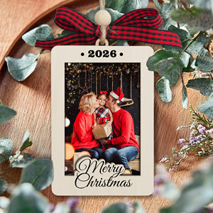 Cadre d'ornement de <span class=keywords><strong>Noël</strong></span> en bois personnalisé vintage, souvenir suspendu unique pour couples, mamans, papas, nouveau-nés, filles et garçons - Product Image 1