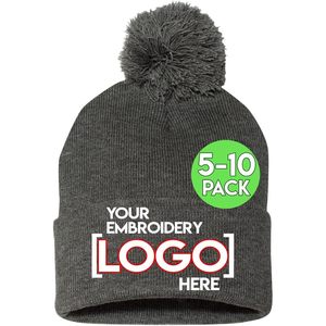 Bonnet à pompon personnalisé avec logo, lot de 5 à 10, brodé, unisexe, pour l'hiver - Product Image 1