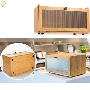 Boîte à pain en bambou avec fenêtre, grande capacité, conteneur de rangement pour comptoir de cuisine - Product Image 1