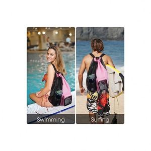 Promotion Custom Logo Nylon Swimming and Gym <b>Backpack</b> with Wet Pocket Mesh <b>Drawstring</b> Waterproof Feature for Beach and Pool - Product Image 2