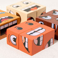 Jouet en bois visage changeant Cube Expression blocs de construction parent-enfant interactif drôle jeu de bataille difficile Puzzle