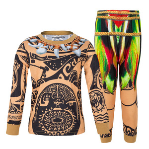 Оптовые костюмы для косплея Вайаны из мультфильма «Океанские приключения», футболки с татуировками, брюки, детские костюмы для мальчиков в стиле Мауи, пижамы с юбками-листьями - Product Image 3