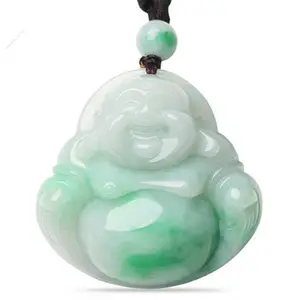 De gros jade vert chinois-Pendentif en Jade naturel de haute qualité, pièces, breloques chinoises de qualité A, pendentif bouddha hilarant, bijoux, collier en Jade vert