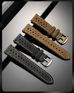 本革 時計ベルト 18-24mm幅 ハンドメイド 牛革 レーシングラリーデザイン 交換用バンド - Product Image 5