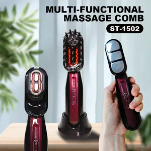 Factory EMS Rechargeable Electric Massage Comb 3-in-1 Red Blue Light Therapy Beauty Equipment Body Sculpting Massager Head