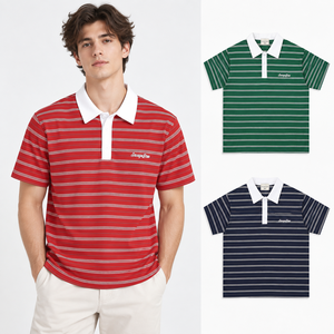 Camiseta de Manga Corta a Rayas Oversize Unisex, Nueva Colección Verano 2026, Estilo Retro Americano con Letras, Transpirable - Product Image 2