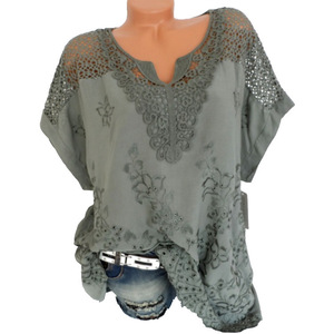 Top Casual de Mujer de Manga Murciélago Holgado con Bordado Floral Calado Multicolor de Moda, Superventas - Product Image 5
