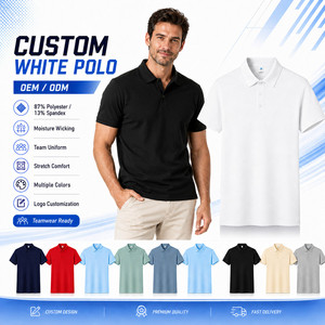 เสื้อโปโลสีขาวแบบกำหนดเองสำหรับผู้ชาย แขนสั้น 87% โพลีเอสเตอร์ 13% สแปนเด็กซ์ ระบายเหงื่อได้ดี ชุดยูนิฟอร์มทีม OEM ODM พร้อมส่ง - Product Image 1
