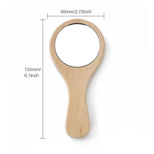 Custom Logo Round Bamboo Hand <b>Mirror</b> Eco Friendly Wooden Makeup <b>Mirror</b> <b>With</b> HD Glass For Beauty Brands - Product Image 2