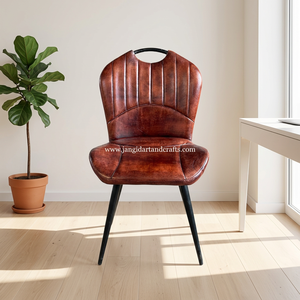 Chaise vintage industrielle durable en cuir buff avec pieds en métal, chaise de restaurant, chaise de table à manger pour hôtel et restaurant. - Product Image 3