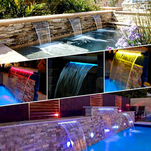 Hotake OEM <span class=keywords><strong>pas</strong></span> <span class=keywords><strong>cher</strong></span> 15 pouces plus large débit d'eau extérieur étang natation mur fontaine lumière rvb cascade piscine commerciale - Product Image 4