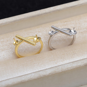 จี้เงินแท้ S925 รูปทรง X ประดับมุกคู่ ชุดแหวนผู้หญิงแบบปรับแต่งได้ อุปกรณ์ DIY พร้อมฐานเปล่า เครื่องประดับแฟชั่น 5056 - Product Image 4