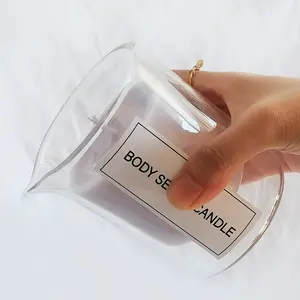 Aangepaste Groothandel Handgeblazen Glazen Pot Doorzichtige Borosilicaat Dubbele Wand Glazen Massage Kaars Pot Met Tuit