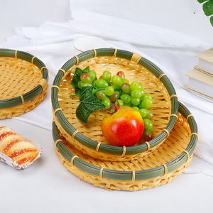 Round Imitation <b>Bamboo</b> Woven Fruit Basket B02 Kitchen Storage Basket Eco-Friendly Food <b>Container</b> Round Shape - Product Image 1