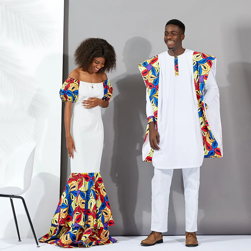 Afrika çift elbise afrika erkekler baskı elbisesi ceket üst ve pantolon Agbada 3 adet Set DH126