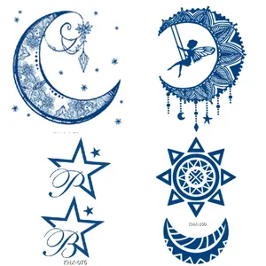 Pegatinas de tatuaje con diseños de Luna y estrellas, tatuajes semipermanentes impermeables, muestras gratis