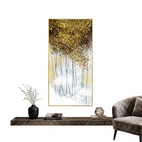 Art mural en verre Golden Tree, design moderne nordique courbé, cadre en alliage d'aluminium, peinture décorative pour salon