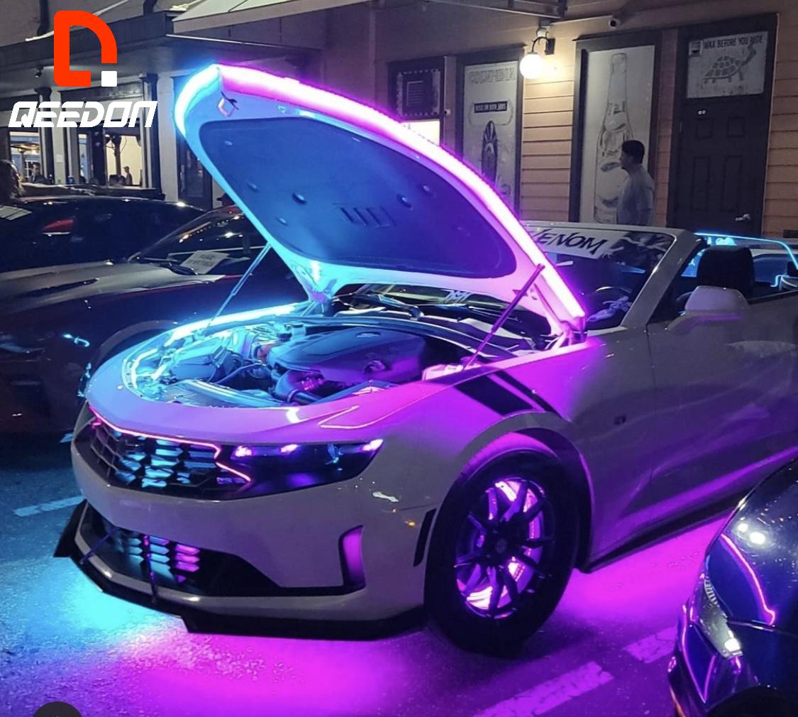 QEEDON 6pcs Car Underglow Light Kit Remote APP Control Flexible Dream Color Neon Car Underbody Light Strip Atmosphere Lamp