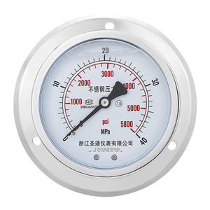 Manomètre axial en acier inoxydable YN100BFZT résistant aux vibrations avec bord, résistant aux hautes températures et à la corrosion - Product Image 1