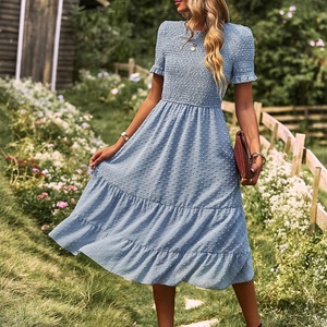 Vacances d'été personnalisées robe décontractée mi-longue Style campagne française couleur unie 100% coton numérique durable Y2K - Product Image 6