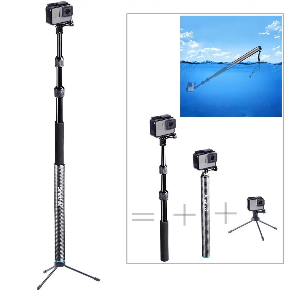 Smatree Aluminium-legering en Carbon-fiber Handheld Uitschuifbare Statief Monopod Camera Telefoon Selfie Stick voor Gopro