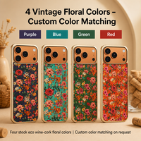 Eco Wijnkurk Vintage Bloemmotief Schelp Telefoonhoesje voor iPhone 17 18 Draadloos Magnetisch Opladen Groothandel Aanbod