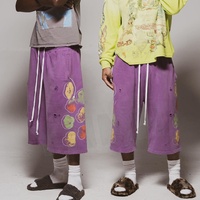 Shorts de jogging amples pour hommes, 100% coton, délavés à l'acide, avec logo personnalisé, imprimé vintage vieilli, longueur 3/4, grandes tailles