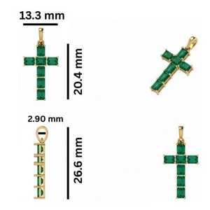 14KT Gold Emerald Cut Octagon <b>Cross</b> Charm <b>Pendant</b> with Lab Grown Emerald IGI Certified for Women & Children - Product Image 3