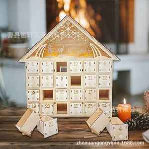 Calendario de Navidad de madera con forma de casa, decoración de cuenta regresiva de 24 días para el hogar, adorno navideño - Product Image 3
