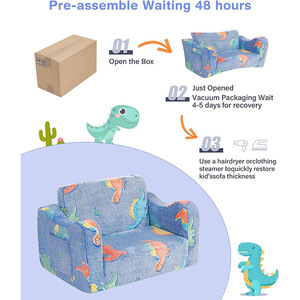 Canapé pour enfants, tabouret de lecture en tissu sur le thème des dinosaures, mousse haute densité, à partir de 3 ans - Product Image 3