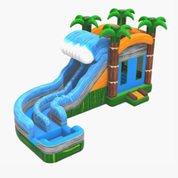 Structure aquatique combinée tropicale avec toboggan, château gonflable, parcours à roues en forme d'éléphant, pour événements promotionnels, location et usage commercial, et équipement d'escalade